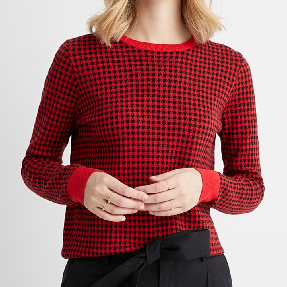 Rustic red and black organic cotton gingham sweater EUC